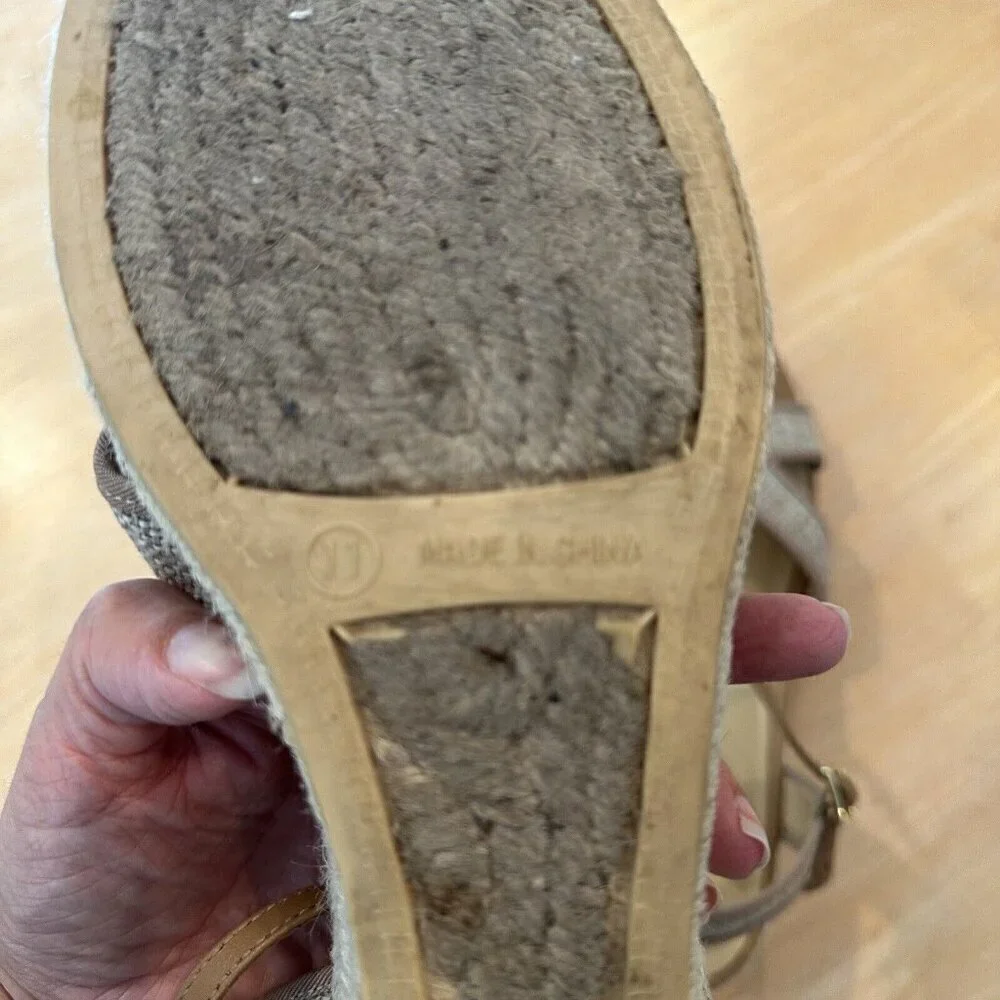 Talbots Espadrille Wedge Sandals Womens Tan Open Toe Strap‎ Shoes Sz 11